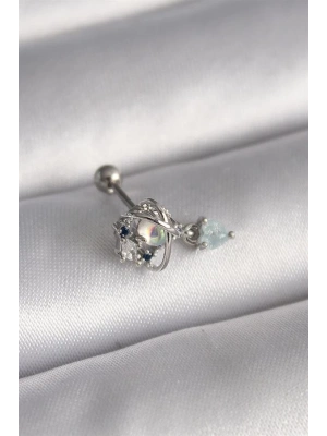 316L Çelik Gümüş Renk Zirkon Taşlı Sallantı Kalp Detay Tragus Piercing