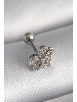 316L Çelik Gümüş Renk Zirkon Taşlı Sonsuzluk Detay Tragus Piercing