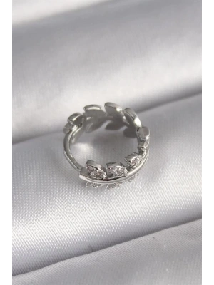 316L Çelik Gümüş Renk Zirkon Taşlı Yaprak Model Tragus Piercing