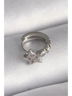 316L Çelik Gümüş Renk Zirkon Taşlı Yıldız Model Tragus Piercing