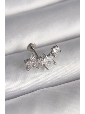 316L Çelik Gümüş Renk Zirkon Taşlı Yıldız Model Tragus Piercing