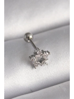 316L Çelik Gümüş Renk Zirkon Taşlı Yıldız Model Tragus Piercing