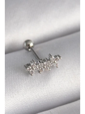 316L Çelik Gümüş Renk Zirkon Taşlı Yonca Tragus Piercing
