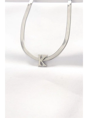 316L Çelik K Harfli Silver Renk İtalyan Zincirli Kolye