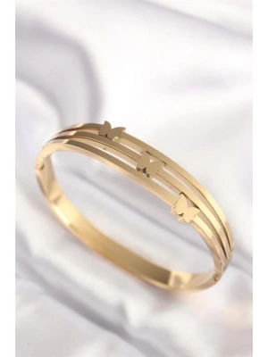 316L Çelik Kelebek Gold Renk Kadın Kelepçe Bilezik