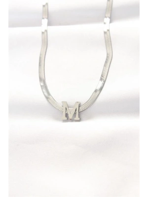 316L Çelik M Harfli Silver Renk İtalyan Zincirli Kolye