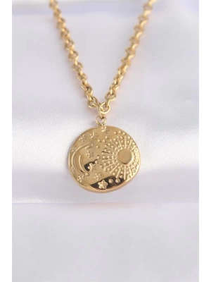 316L Çelik Zincir Altın Renk Oval Desenli Kolye
