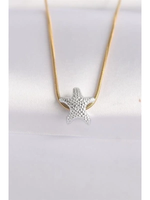 316L Çelik Zincir Altın Renk Zincirli Gümüş Renk Deniz Yıldızı Tasarımlı Kolye