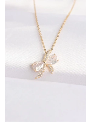 316L Çelik Zincir Altın Renk Zirkon Taşlı Fiyonk Kolye