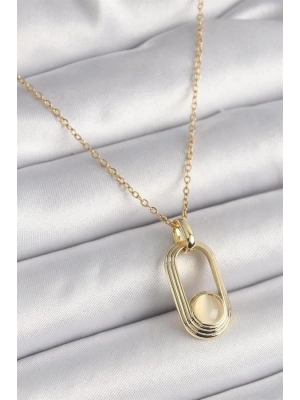 316L Çelik Zincir Gold Renk Beyaz Kedi Göz Model Kadın Kolye