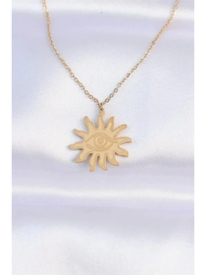 316L Çelik Zincir Gold Renk Göz Güneşi Tasarımlı Kolye