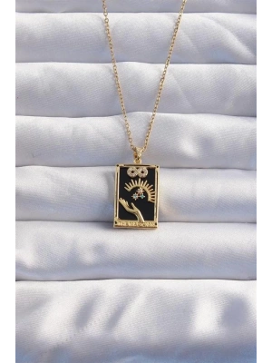 316L Çelik Zincir Gold Renk Sonsuzluk Detay Zirkon Taşlı Tarot Kolye