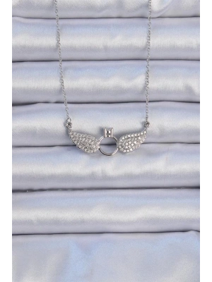 316L Çelik Zincir Gümüş Renk Kanatlı Tektaş Kolye