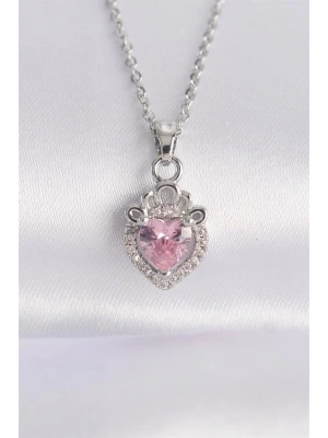 316L Çelik Zincir Gümüş Renk Pembe Zirkon Taşlı Rapunzel Kolye
