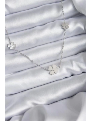 316L Çelik Zincir Gümüş Renk Yonca Model Kadın Kolye