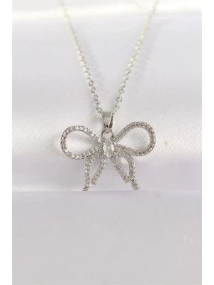 316L Çelik Zincir Gümüş Renk Zirkon Taşlı Fiyonk Kolye