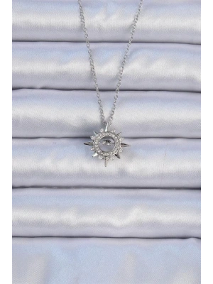 316L Çelik Zincir Gümüş Renk Zirkon Taşlı Parlayan Yıldız Kolye