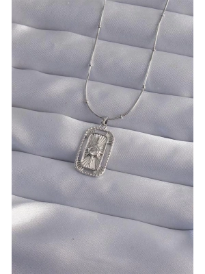 316L Çelik Zincir Gümüş Renk Zirkon Taşlı Tarot Kolye