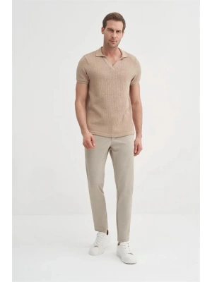 4012 Örgü Polo Yaka Erkek TShirt Bej