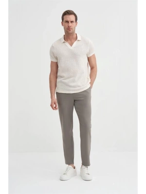 4012 Örgü Polo Yaka Erkek TShirt Ekru