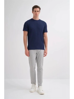 4051 Bisiklet Yaka Desenli Erkek T-Shirt LACİVERT