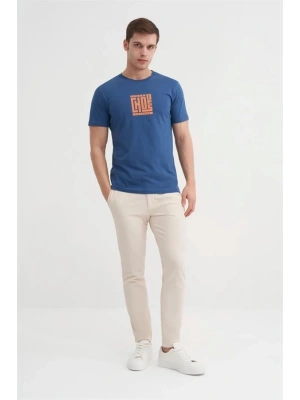 4165 Bisiklet Yaka Baskılı Erkek T-Shirt İNDİGO