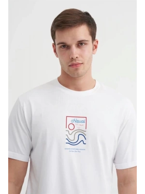 4188 Bisiklet Yaka Baskılı Erkek T-Shirt Beyaz