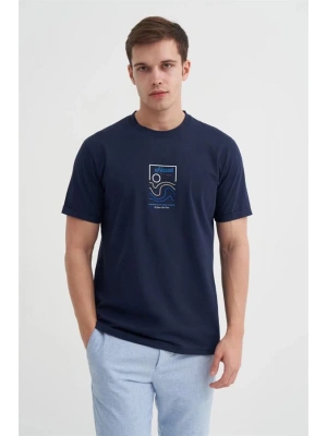 4188 Bisiklet Yaka Baskılı Erkek T-Shirt Lacivert