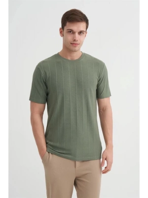 4203 Viskon Kumaş Bisiklet Yaka Regular Fit Erkek T-Shirt HAKİ