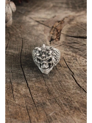 Antik Gümüş Renk Kuru Kafa Model Ayarlanabilir Erkek Bileklik