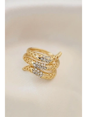 Ayarlamalı Altın Renk Metal Zirkon Taşlı Yüzük