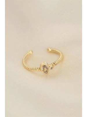 Ayarlamalı Altın Renk Zirkon Taşlı Damla Detay Yüzük