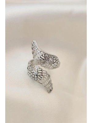 Ayarlamalı Silver Renk Metal Zirkon Taşlı Kanat Yüzük