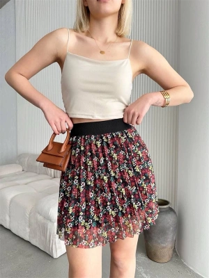 Baskılı astarlı mini etek