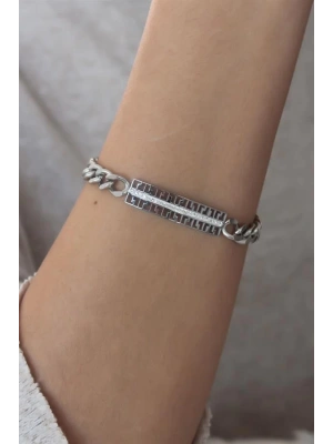 Çelik Gümüş Renk Zincir Model Zirkon Taşlı Kadın Bileklik