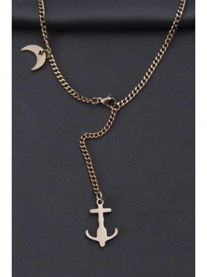 Çelik Rose Renk Çapa Tasarımlı Kadın Kolye