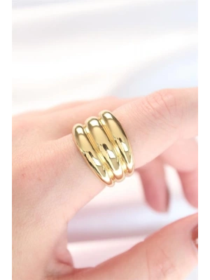 Gold Renk Ayarlanabilir Çizgili Bombe Yüzük