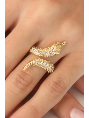 Gold Renk Ayarlanabilir Zirkon Taşlı Kadın Yılan Yüzük