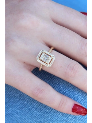 Gold Renk Baget Zirkon Taşlı Kadın Yüzük