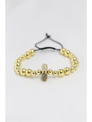 Gold Renk Çelik Zirkon Objeli Asansörlü Bileklik