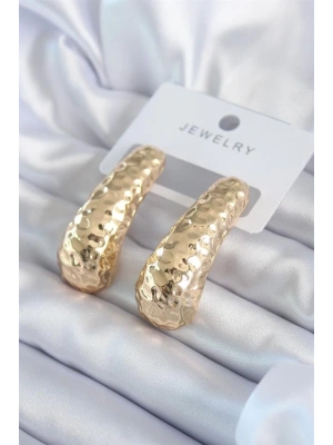 Gold Renk İşleme Detay Pirinç Kadın Küpe