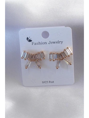 Gold Renk Kurdele Model Zirkon Taşlı Kadın Küpe