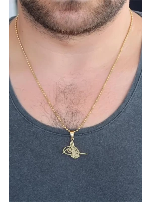 Gold Renk Metal Osmanlı Tuğra Figürlü Erkek Kolye