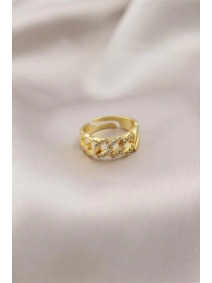 Gold Renk Metal Zincir Model Taşlı Kadın Yüzük