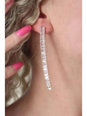 Gold Renk Zirkon Taşlı Kadın Küpe