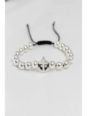 Gümüş Renk Çapa Figürlü Asansörlü Erkek Bileklik