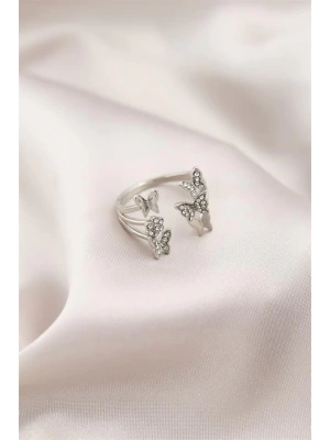 Gümüş Renk Metal Kelebek Model Kadın Yüzük