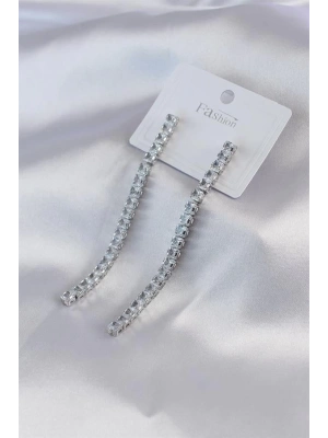 Gümüş Renk Zirkon Taşlı Kadın Küpe