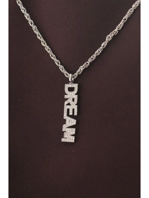 Gümüş Renk Zirkon Taşlı Rüya Yazılı Kolye