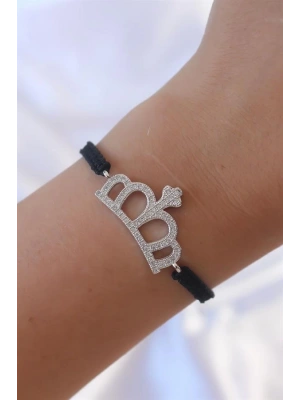 Gümüş Renk Zirkon Taşlı Taç Figür Makrome Bileklik